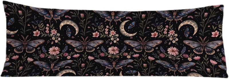 Exqcom Store Mystical Gothic Moth Butterfly Body Pillow Covers 20x54, Witchy Home Decor, Dark Academia Witchy Moon Celestial Long Body Pillow Case Cover with Hidden Zipper for Women Men Adults - Image 1